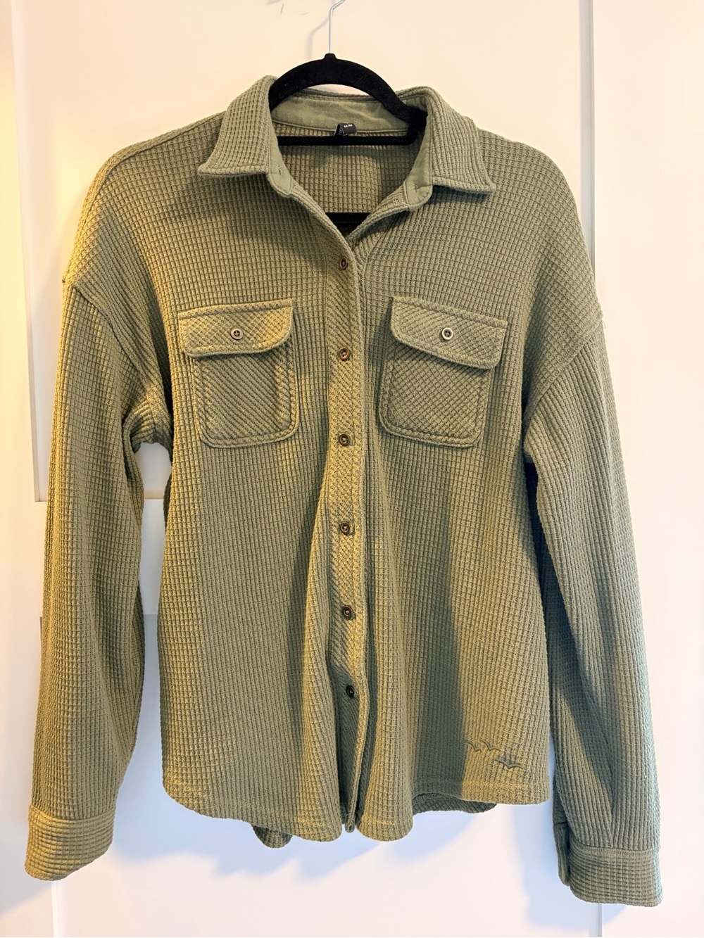 Lazypants Olive Green Waffle Knit Button-Up Shirt Jacket